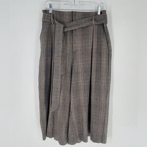 Happy X Nature‎ Gray Plaid Wide Leg Belted Trouser Pants Culottes Size 8 New